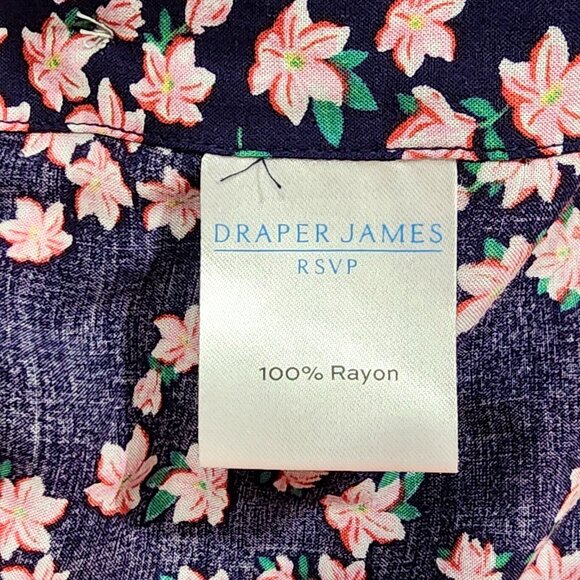 Draper James RSVP Silky Side Buttons Top Floral Sleeveless Navy Pink - Picture 8 of 8